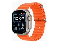 Apple Watch Ultra 2 - 49 mm - titan - smartklokke med Havbånd - fluorelastomer - oransje - håndleddstørrelse: 130-200 mm - 64 GB - LTE, Wi-Fi, Bluetooth, UWB - 4G - 61.4 g MREH3DH/A