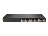 HPE Aruba CX 6300F - Switch - Kun horisontal overflatemontering - L3 - Styrt - 24 x 10/100/1000 (PoE+) + 4 x 50 Gigabit Ethernet SFP56 - front og side til bakside - rackmonterbar - PoE+ - TAA-samsvar S0G96A