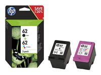 HP 62 - 2-pack - pigmentert svart, farge (cyan, magenta, gul) - original - svart, farge (cyan, magenta, gul) - blekkpatron - for ENVY 55XX, 56XX, 76XX; Officejet 200, 250, 57XX, 8040 N9J71AE