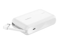 Belkin BoostCharge - Strømbank - med integrert kabel - 10000 mAh - 20 watt - 3 A - Fast Charge - 2 utgangskontakter (24 pin USB-C) - hvit BPB021HQWH