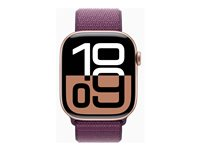 Apple Watch Series 10 (GPS) - 42 mm - rosegull aluminium - smartklokke med sportssløyfe - myk dobbeltlagsnylon - plomme - håndleddstørrelse: 130-200 mm - 64 GB - Wi-Fi 4, UWB, Bluetooth - 30 g MWWK3QN/A