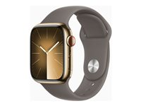 Apple Watch Series 9 (GPS + Cellular) - 41 mm - gyllen rustfritt stål - smartklokke med sportsbånd - fluorelastomer - leire - båndbredde: S/M - 64 GB - Wi-Fi, Bluetooth, UWB, LTE - 4G - 42.3 g MRJ53DH/A