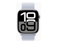 Apple Watch Series 10 (GPS) - 46 mm - sølvaluminium - smartklokke med sportssløyfe - myk dobbeltlagsnylon - blå sky - håndleddstørrelse: 130-200 mm - 64 GB - Wi-Fi 4, UWB, Bluetooth - 36.4 g MWWN3QN/A