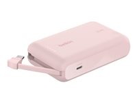 Belkin BoostCharge - Strømbank - med integrert kabel - 10000 mAh - 20 watt - 3 A - Fast Charge - 2 utgangskontakter (24 pin USB-C) - rosa BPB021HQPK