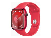 Apple Watch Series 9 (GPS + Cellular) - (PRODUCT) RED - 45 mm - rød aluminium - smartklokke med sportsbånd - fluorelastomer - rød - båndbredde: S/M - 64 GB - Wi-Fi, Bluetooth, UWB, LTE - 4G - 39 g MRYE3DH/A