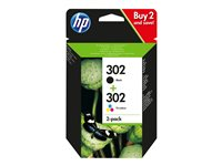 HP 302 - 2-pack - svart, farge (cyan, magenta, gul) - original - blekkpatron - for Deskjet 1110, 21XX, 36XX; ENVY 45XX; Officejet 38XX, 46XX, 52XX X4D37AE#301