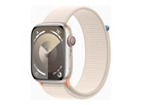 Apple Watch Series 9 (GPS + Cellular) - 45 mm - stjernelysaluminium - smartklokke med sportssløyfe - myk dobbeltlagsnylon - stjernelys - 64 GB - Wi-Fi, Bluetooth, UWB, LTE - 4G - 39 g MRMA3DH/A