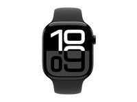 Apple Watch Series 10 (GPS) - 46 mm - jet svart aluminium - smartklokke med sportsbånd - fluorelastomer - svart - båndbredde: M/L - 64 GB - Wi-Fi 4, UWB, Bluetooth - 36.4 g MWWQ3QN/A