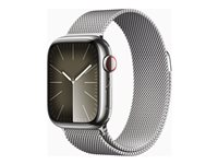 Apple Watch Series 9 (GPS + Cellular) - 41 mm - sølv rustfritt stål - smartklokke med fint strikket løkke - 64 GB - Wi-Fi, Bluetooth, UWB, LTE - 4G - 42.3 g MRJ43DH/A