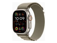 Apple Watch Ultra 2 - 49 mm - titan - smartklokke med Alpine Loop - tekstil - oliven - båndbredde: S - 64 GB - LTE, Wi-Fi, Bluetooth, UWB - 4G - 61.4 g MREX3DH/A