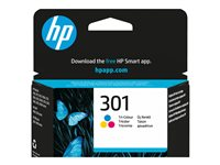 HP 301 - 3 ml - farge (cyan, magenta, gul) - original - blekkpatron - for HP DeskJet 1000, 1010, 1050 AiO, 1050A AiO, 1510 AiO, 2000, 2050 AiO, 2050A AiO, 2510 AiO, 2540 AiO, 3000, 3050 AiO, 3050A eAiO, 3510 eAiO series, HP ENVY 4500 eAiO, 5530 eAiO series, HP OfficeJet 2620 AiO, 4630 eAiO series CH562EE#BA3