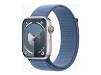 Apple Watch Series 9 (GPS + Cellular) - 45 mm - sølvaluminium - smartklokke med sportssløyfe - myk dobbeltlagsnylon - vinterblå - 64 GB - Wi-Fi, Bluetooth, UWB, LTE - 4G - 39 g MRMJ3DH/A