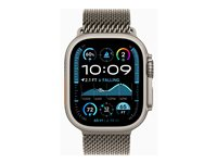 Apple Watch Ultra 2 - 49 mm - naturlig titan - smartklokke med fint strikket løkke - båndbredde: S - 64 GB - LTE, Wi-Fi 4, UWB, Bluetooth - 4G - 61.4 g MX4M3DH/A