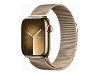 Apple Watch Series 9 (GPS + Cellular) - 41 mm - gyllen rustfritt stål - smartklokke med fint strikket løkke - 64 GB - Wi-Fi, Bluetooth, UWB, LTE - 4G - 42.3 g MRJ73DH/A
