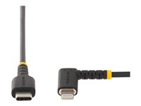StarTech.com 6ft (2m) Durable USB-C to Lightning Cable - Right-Angled Heavy Duty Aramid Fiber USB Type-C to Lightning Charging/Sync Cord - Apple MFi Certified - Rugged iPhone Lightning Cable - Lightning-kabel - 24 pin USB-C hann til Lightning hann - 2 m - svart RUSB2CLTMM2MR