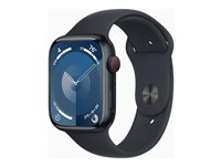 Apple Watch Series 9 (GPS + Cellular) - 45 mm - midnattsaluminium - smartklokke med sportsbånd - fluorelastomer - midnatt - båndbredde: S/M - 64 GB - Wi-Fi, Bluetooth, UWB, LTE - 4G - 39 g MRMC3DH/A