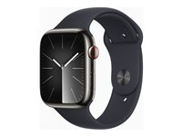 Apple Watch Series 9 (GPS + Cellular) - 45 mm - rustfritt grafittstål - smartklokke med sportsbånd - fluorelastomer - midnatt - båndbredde: S/M - 64 GB - Wi-Fi, Bluetooth, UWB, LTE - 4G - 51.5 g MRMV3DH/A