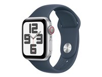 Apple Watch SE (GPS + Cellular) - 2. generasjon - 40 mm - sølvaluminium - smartklokke med sportsbånd - fluorelastomer - stormblå - båndbredde: S/M - 32 GB - LTE, Wi-Fi, Bluetooth - 4G - 27.8 g MRGJ3DH/A