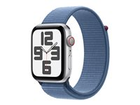 Apple Watch SE (GPS + Cellular) - 2. generasjon - 44 mm - sølvaluminium - smartklokke med sportssløyfe - vevet nylon - vinterblå - håndleddstørrelse: 145-220 mm - 32 GB - LTE, Wi-Fi, Bluetooth - 4G - 33 g MRHM3DH/A