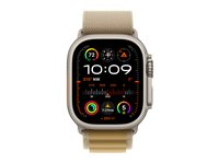 Apple Watch Ultra 2 - 49 mm - naturlig titan - smartklokke med Alpine Loop - tekstil - brun - båndbredde: S - 64 GB - LTE, Wi-Fi 4, UWB, Bluetooth - 4G - 61.4 g MX4E3DH/A