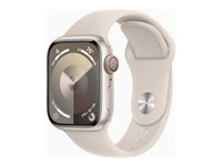 Apple Watch Series 9 (GPS + Cellular) - 41 mm - stjernelysaluminium - smartklokke med sportsbånd - fluorelastomer - stjernelys - båndbredde: S/M - 64 GB - Wi-Fi, Bluetooth, UWB, LTE - 4G - 32.1 g MRHN3DH/A