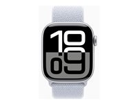 Apple Watch Series 10 (GPS + Cellular) - 42 mm - sølvaluminium - smartklokke med sportssløyfe - myk dobbeltlagsnylon - blå sky - håndleddstørrelse: 130-200 mm - 64 GB - LTE, Wi-Fi 4, UWB, Bluetooth - 4G - 29.3 g MWX53QN/A