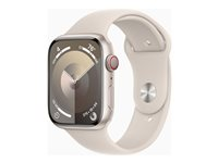 Apple Watch Series 9 (GPS + Cellular) - 45 mm - stjernelysaluminium - smartklokke med sportsbånd - fluorelastomer - stjernelys - båndbredde: M/L - 64 GB - Wi-Fi, Bluetooth, UWB, LTE - 4G - 39 g MRM93DH/A