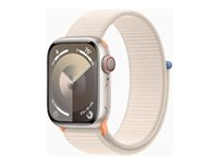 Apple Watch Series 9 (GPS + Cellular) - 41 mm - stjernelysaluminium - smartklokke med sportssløyfe - myk dobbeltlagsnylon - stjernelys - 64 GB - Wi-Fi, Bluetooth, UWB, LTE - 4G - 32.1 g MRHQ3DH/A