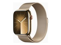 Apple Watch Series 9 (GPS + Cellular) - 45 mm - gyllen rustfritt stål - smartklokke med fint strikket løkke - 64 GB - Wi-Fi, Bluetooth, UWB, LTE - 4G - 51.5 g MRMU3DH/A