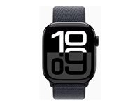 Apple Watch Series 10 (GPS) - 42 mm - jet svart aluminium - smartklokke med sportssløyfe - myk dobbeltlagsnylon - blekk - håndleddstørrelse: 130-200 mm - 64 GB - Wi-Fi 4, UWB, Bluetooth - 30 g MWWG3QN/A